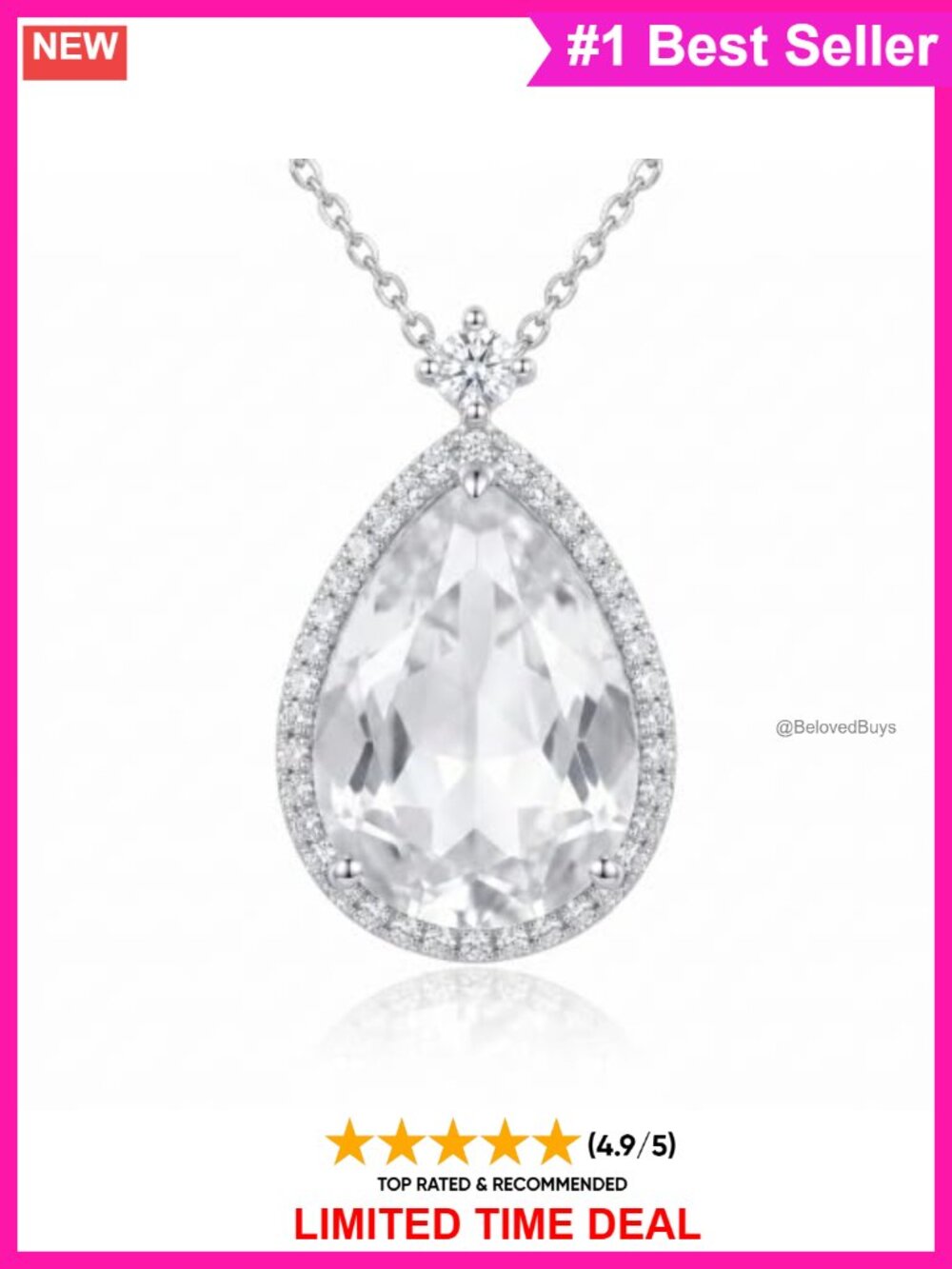 925 Sterling Silver Teardrop Pendant Necklace Cubic Zirconia Gift